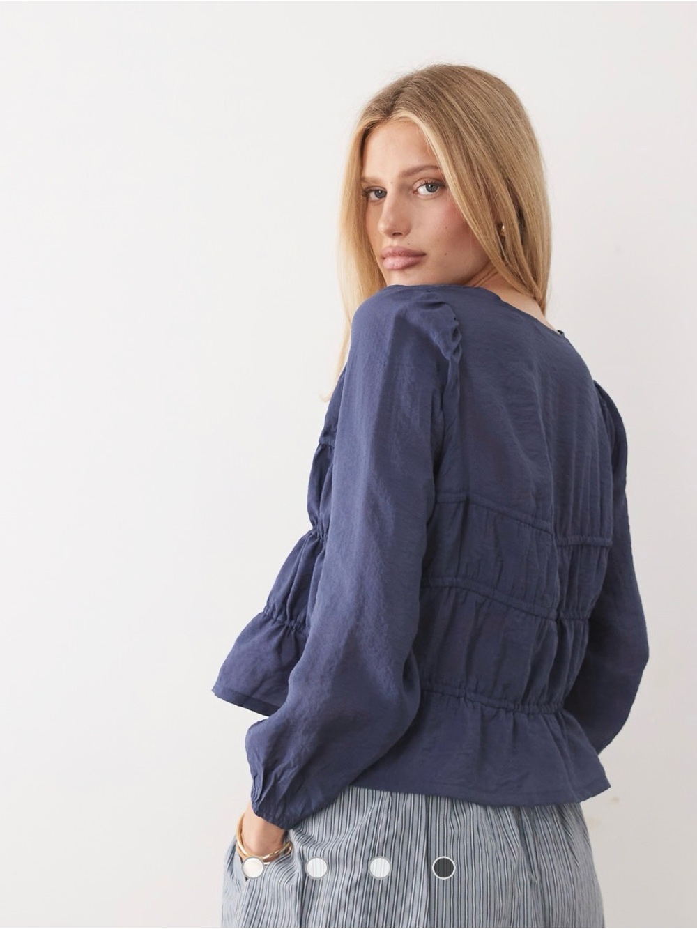 ASOS Navy Tie-Front Ruffle Blouse - Picture 2 of 3